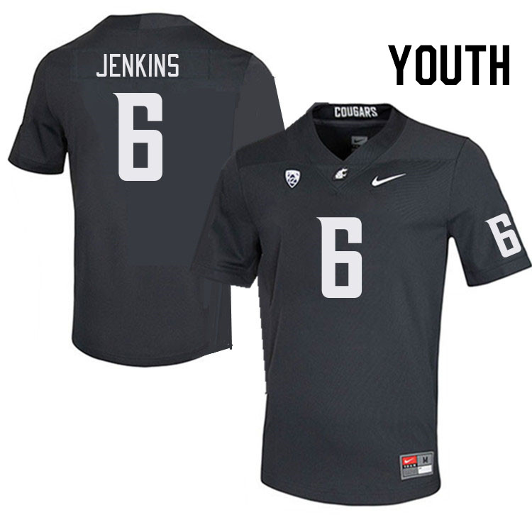 Youth #6 Jaylen Jenkins Washington State Cougars College Football Jerseys Stitched Sale-Charcoal